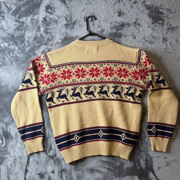 Young Bloods Pullover Sweater Long Sleeve Snowflake X-Large Crewneck Beige - Picture 7 of 7